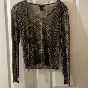 Vintage Express Sheer LongSleeve Snake Print Top M